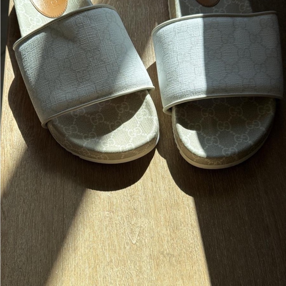 Mens Cream Slide Sandals